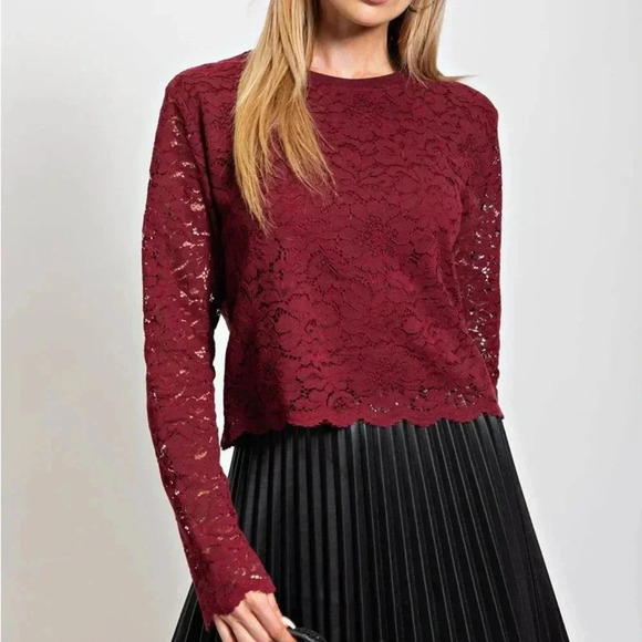 KORI burgundy lace cropped top SZ LG - Picture 1 of 7